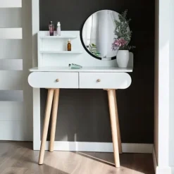 B2X Sminkbord>Stort modernt sminkbord med spegelhyllor