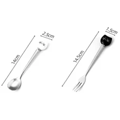 Matgrupper>Sött Katt Kaffe Sked och Gaffel Set, Keramisk Rostfritt Stål Katt Dessertsked Drickskedar Frukt