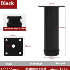Stolar>(Svart) 20CM Justerbara Möbelben, 4 st Höjdjusterbara Bordsben Metall Möbelben Rostfria Stålbordsben Möbelben Med Skruvar Cabi