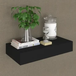 vidaXL Hyllor>Svävande vägghylla med låda svart 48x25x8 cm
