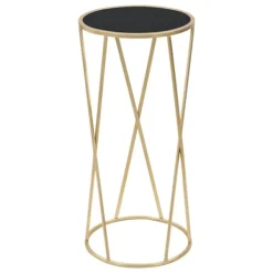 B2X Småbord>Telefonhållarbord, guldfärgad metall, svart glasskiva