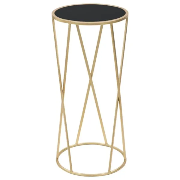 B2X Småbord>Telefonhållarbord, guldfärgad metall, svart glasskiva