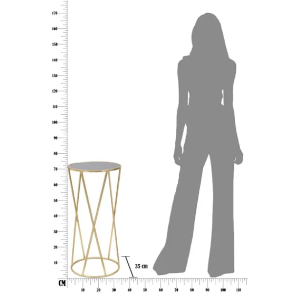 B2X Småbord>Telefonhållarbord, guldfärgad metall, svart glasskiva