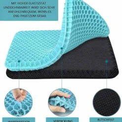 Stolar>Tjock Gel Sittdyna med Halkfri Beläggning, Andningsbart Bikakemönster, Absorberar Tryckpunkter för Bil, Kontorsstol, Rullstol (Mjölkblå)