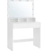 Pavil Sminkbord>Toalettbord Vanity Table med 9 Led -glödlampor Och Spegel Justerbar Ljusstyrka 2 Lådor Och 3 Öppna Facklådor Moderna Vita