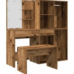 vidaXL Sminkbord>Toalettbordsset med LED gammalt trä konstruerat trä