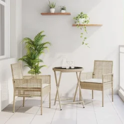 vidaXL Balkongmöbler>Trädgårds Bistro Set 3 pcs Beige konstrotting