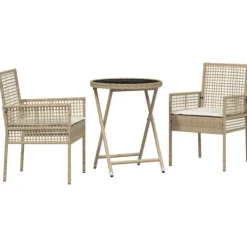 vidaXL Balkongmöbler>Trädgårds Bistro Set 3 pcs Beige konstrotting