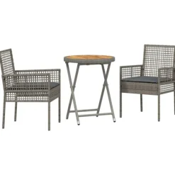 vidaXL Balkongmöbler>Trädgårds Bistro Set 3 pcs Grå konstrotting
