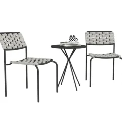 Northio Balkongmöbler>Trädgårdsmöbelset i polyrattan, utelounge balkongmöbler för 2 personer, 3-delad sittgrupp med 2 stapelbara stolar, bord, väderbeständig trädgårdsloung | Fyndiq