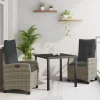 vidaXL Balkongmöbler>Trädgårdsmöbelset med kudde 3 pcs Grå konstrotting