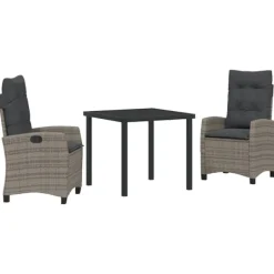 vidaXL Balkongmöbler>Trädgårdsmöbelset med kudde 3 pcs Grå konstrotting