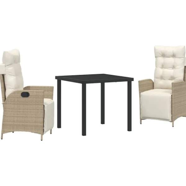 vidaXL Balkongmöbler>Trädgårdsmöbelset med kudde 3 pcs Beige konstrotting