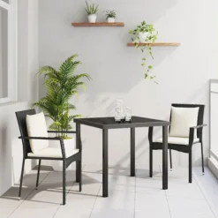 vidaXL Balkongmöbler>Trädgårdsmöbelset med kudde 3 pcs Svart konstrotting