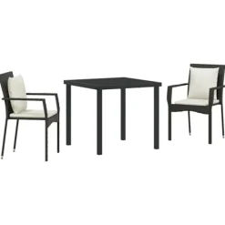vidaXL Balkongmöbler>Trädgårdsmöbelset med kudde 3 pcs Svart konstrotting
