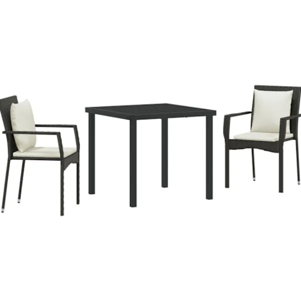 vidaXL Balkongmöbler>Trädgårdsmöbelset med kudde 3 pcs Svart konstrotting