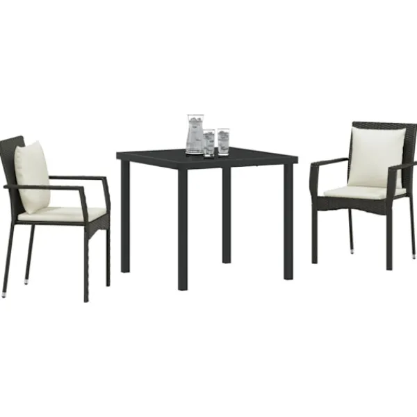 vidaXL Balkongmöbler>Trädgårdsmöbelset med kudde 3 pcs Svart konstrotting