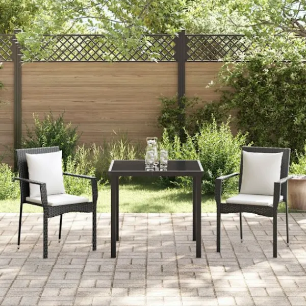 vidaXL Balkongmöbler>Trädgårdsmöbelset med kudde 3 pcs Svart konstrotting