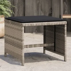 vidaXL Pallar>Trädgårdspallar med dynor 4 st ljusgrå 41x41x36 cm konstrotting