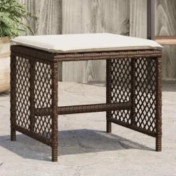 vidaXL Pallar>Trädgårdspallar med dynor 4 st brun 41x41x36 cm konstrotting