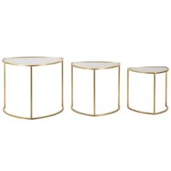 B2X Soffbord>Triangel soffbordsset – 3 delar, guldfärgad metall och glas