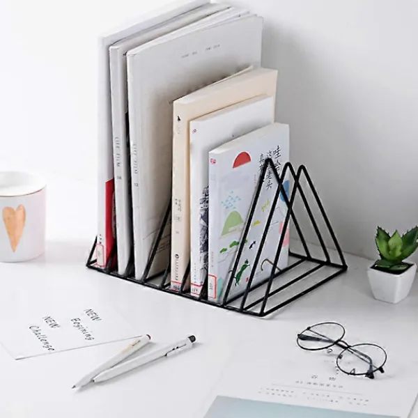 FMYSJ Kontorsmöbler>Triangulärt bokställ i järn för skrivbord, svart skrivbordsbokhylla, modern bokhylla för skrivbord (FMY)