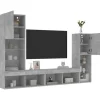vidaXL Tv-Bänkar>Tv-bänk 4 delar LED betonggrå konstruerat trä