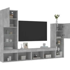 vidaXL Tv-Bänkar>Tv-bänk 4 delar LED betonggrå konstruerat trä