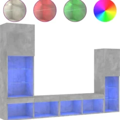 vidaXL Tv-Bänkar>Tv-bänk 4 delar LED betonggrå konstruerat trä