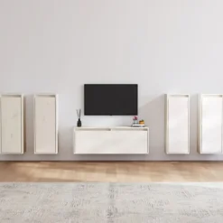vidaXL Tv-Bänkar>Tv-bänk 5 delar vit massiv furu
