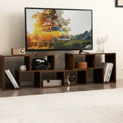 Tv-Bänkar>TV-bänk 3-delad med öppna hyllor – Brun