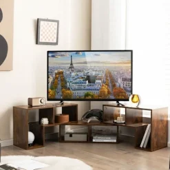 Tv-Bänkar>TV-bänk 3-delad med öppna hyllor – Brun