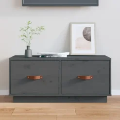 vidaXL Tv-Bänkar>Tv-bänk grå 80x34x35 cm massiv furu