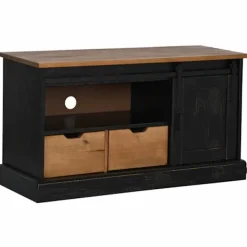 vidaXL Tv-Bänkar>TV-bänk HALDEN med skjutdörr svart 110x40x60 cm massivt trä