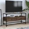 vidaXL Tv-Bänkar>Tv-bänk med glasskiva brun ek 98x35x51 cm konstruerat trä