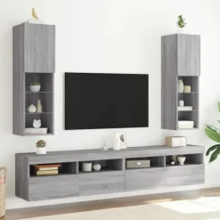 vidaXL Tv-Bänkar>TV-bänk med LED-belysning 2 st grå sonoma 30,5x30x102 cm