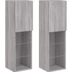 vidaXL Tv-Bänkar>TV-bänk med LED-belysning 2 st grå sonoma 30,5x30x102 cm