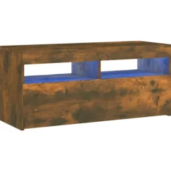 vidaXL Tv-Bänkar>Tv-bänk med LED-belysning rökfärgad ek 90x35x40 cm