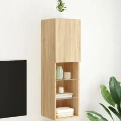 vidaXL Tv-Bänkar>Tv-bänk med LED-belysning sonoma-ek 30,5x30x102 cm