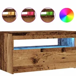 vidaXL Tv-Bänkar>TV-bänk med LED-lampor åldrat trä 75x35x40 cm konstruerat trä