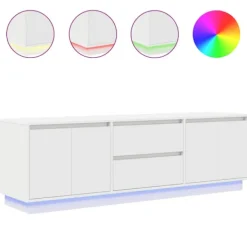 vidaXL Tv-Bänkar>TV-bänk med LED-lampor vit 160,5x41x50 cm