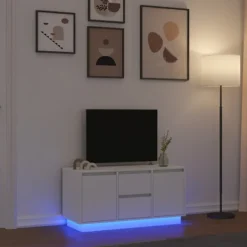 vidaXL Tv-Bänkar>TV-bänk med LED-lampor vit 100x41x50 cm