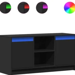 vidaXL Tv-Bänkar>Tv-bänk med LEDs svart 100x34x50 cm konstruerat trä