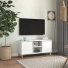 vidaXL Tv-Bänkar>TV-bänk med massiva ben vit högglans 103,5x35x50 cm