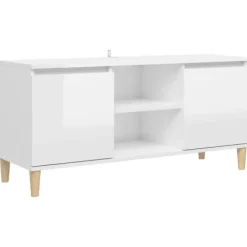vidaXL Tv-Bänkar>TV-bänk med massiva ben vit högglans 103,5x35x50 cm