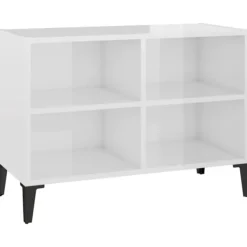 vidaXL Tv-Bänkar>TV-bänk med metallben vit högglans 69,5x30x50 cm