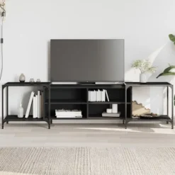 vidaXL Tv-Bänkar>Tv-bänk svart 203x37x50 cm konstruerat trä