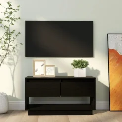 vidaXL Tv-Bänkar>Tv-bänk svart 74x34x40 cm massiv furu