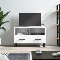 vidaXL Tv-Bänkar>Tv-bänk vit 80x36x50 cm konstruerat trä