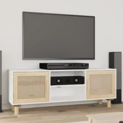 vidaXL Tv-Bänkar>Tv-bänk Vit 105x30x40 cm massiv furu & naturlig rotting